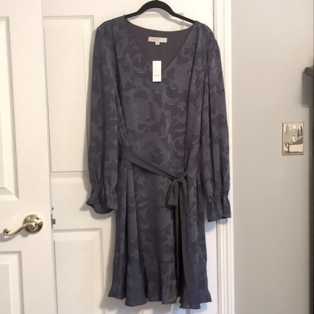 Beautiful Blue-Gray LOFT Plus Jacquard Dress 18 18W NWT